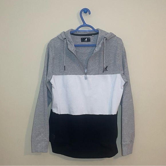 Kangol 3 Toned Striped Hoodie Collar Zipper Front/Back Logo | BLACK/WHITE/GRAY - Picture 10 of 10